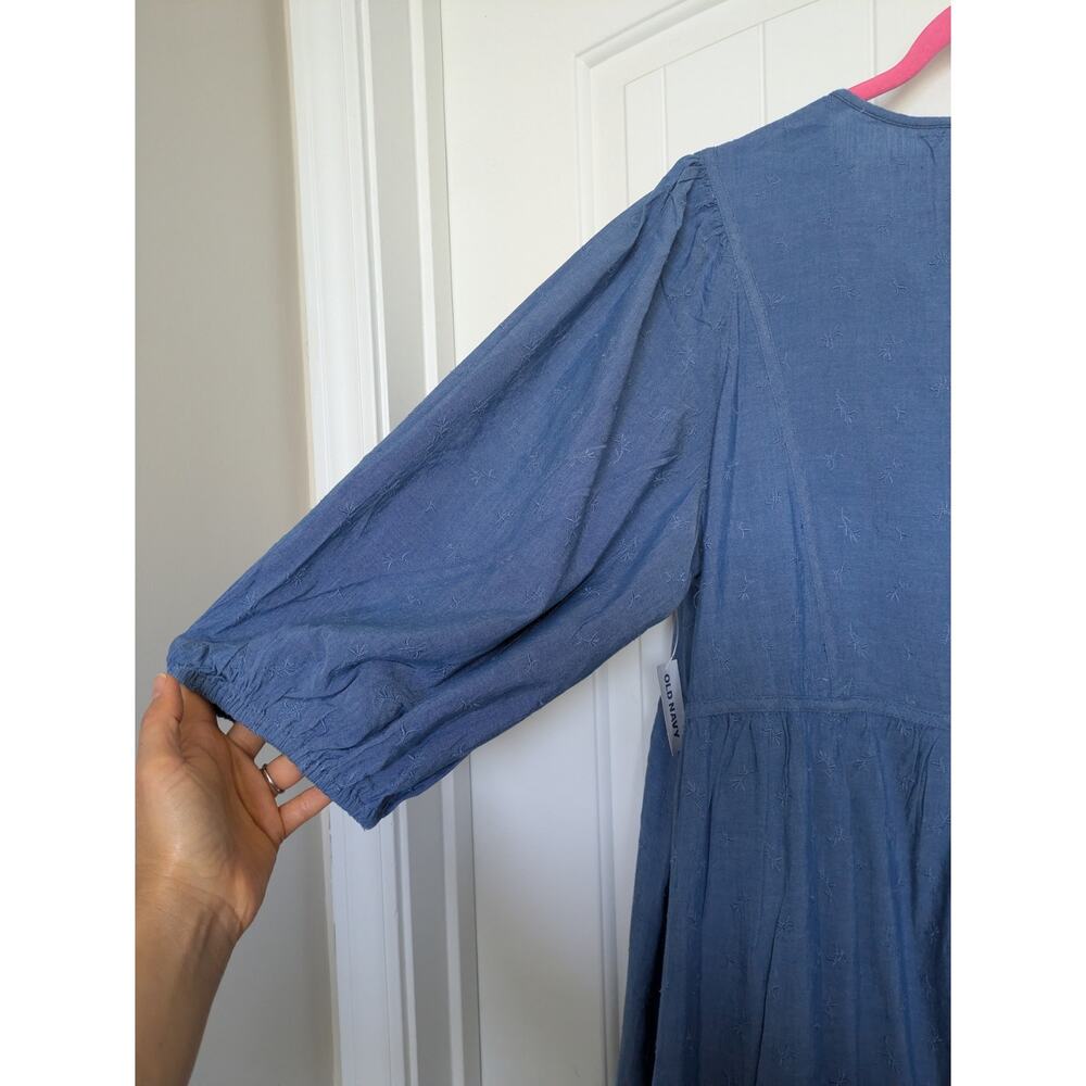 NWT Old Navy Tiered Denim Dress Women 2X Blue Cotton Embroidered Cottage Western - Picture 8 of 8